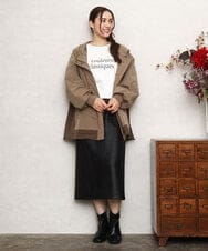 OLJKA01189 eur3(エウルキューブ) 【大きいサイズ】バイカラーフーディーブルゾン ベージュ(82)