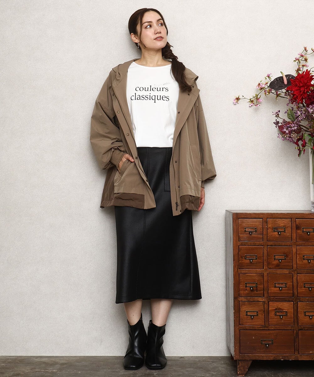 OLJKA01189 eur3(エウルキューブ) 【大きいサイズ】バイカラーフーディーブルゾン ベージュ(82)