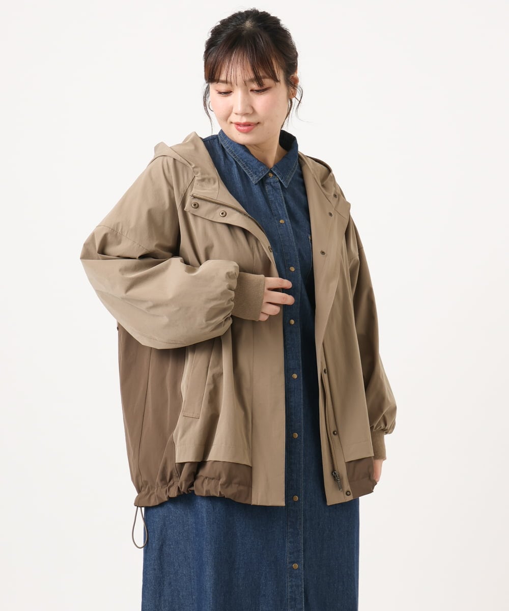 OLJKA01189 eur3(エウルキューブ) 【WEB先行販売】【大きいサイズ】バイカラーフーディーブルゾン ベージュ(82)