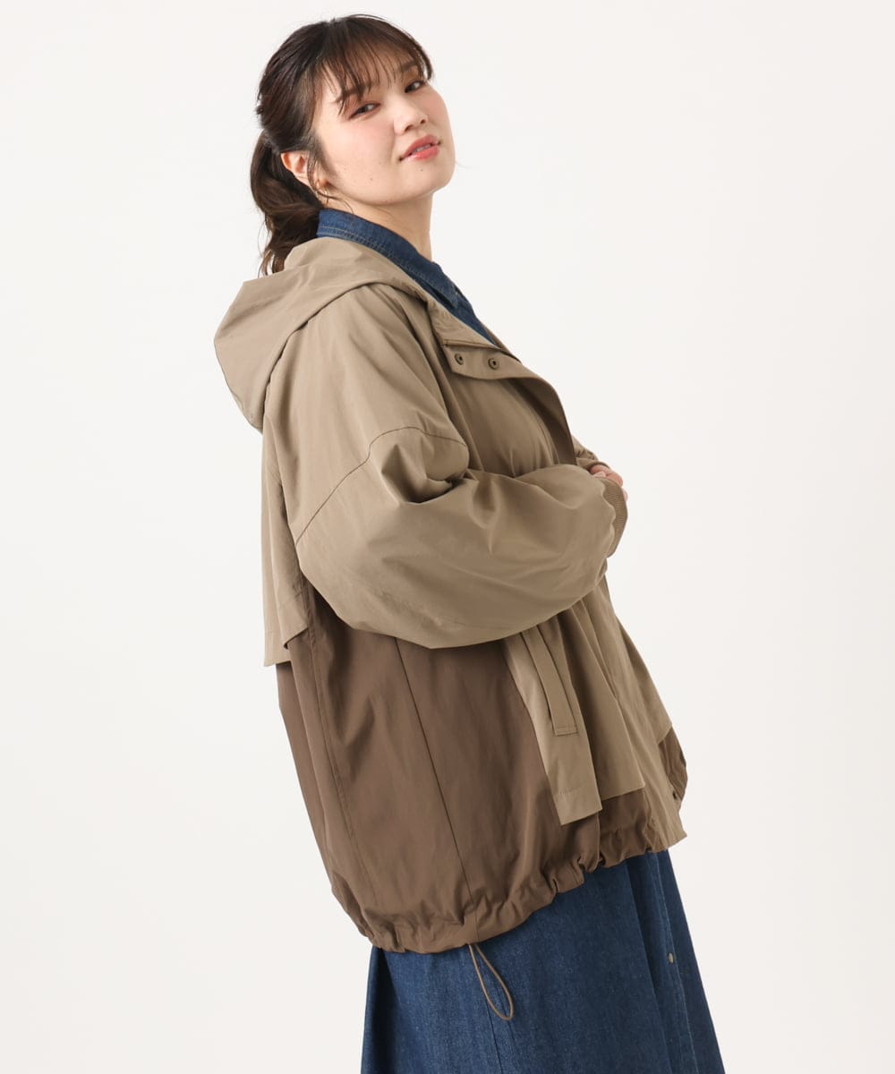 OLJKA01189 eur3(エウルキューブ) 【WEB先行販売】【大きいサイズ】バイカラーフーディーブルゾン ベージュ(82)