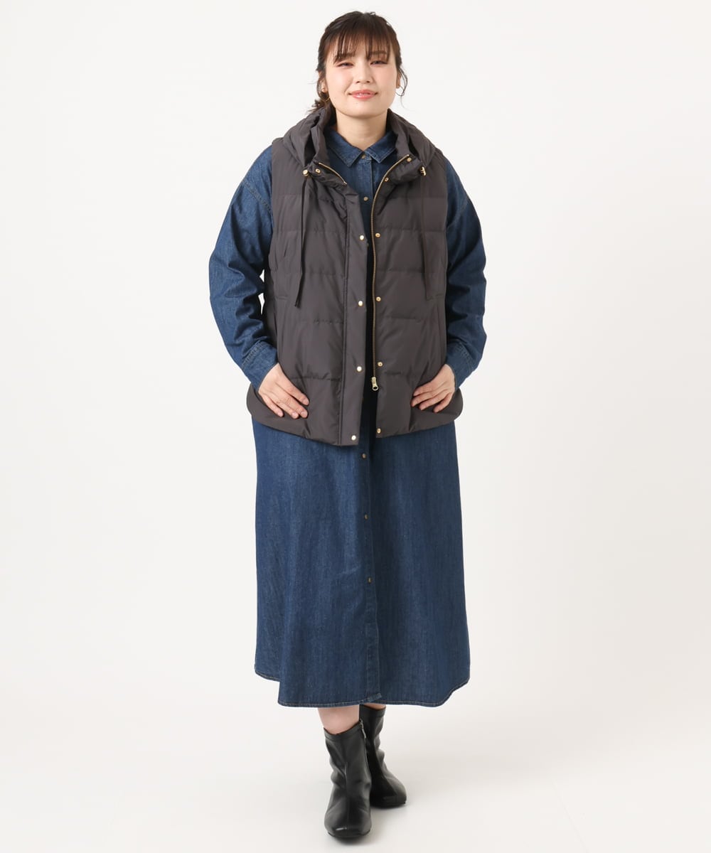 OLJKA02239 eur3(エウルキューブ) 【WEB先行販売】【大きいサイズ】フーディー風ダウンベスト ダークグレー(93)