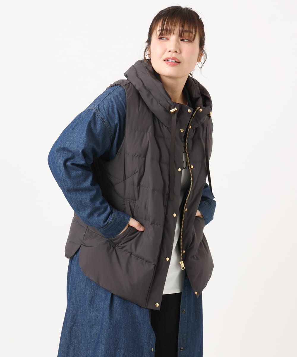 OLJKA02239 eur3(エウルキューブ) 【WEB先行販売】【大きいサイズ】フーディー風ダウンベスト ダークグレー(93)