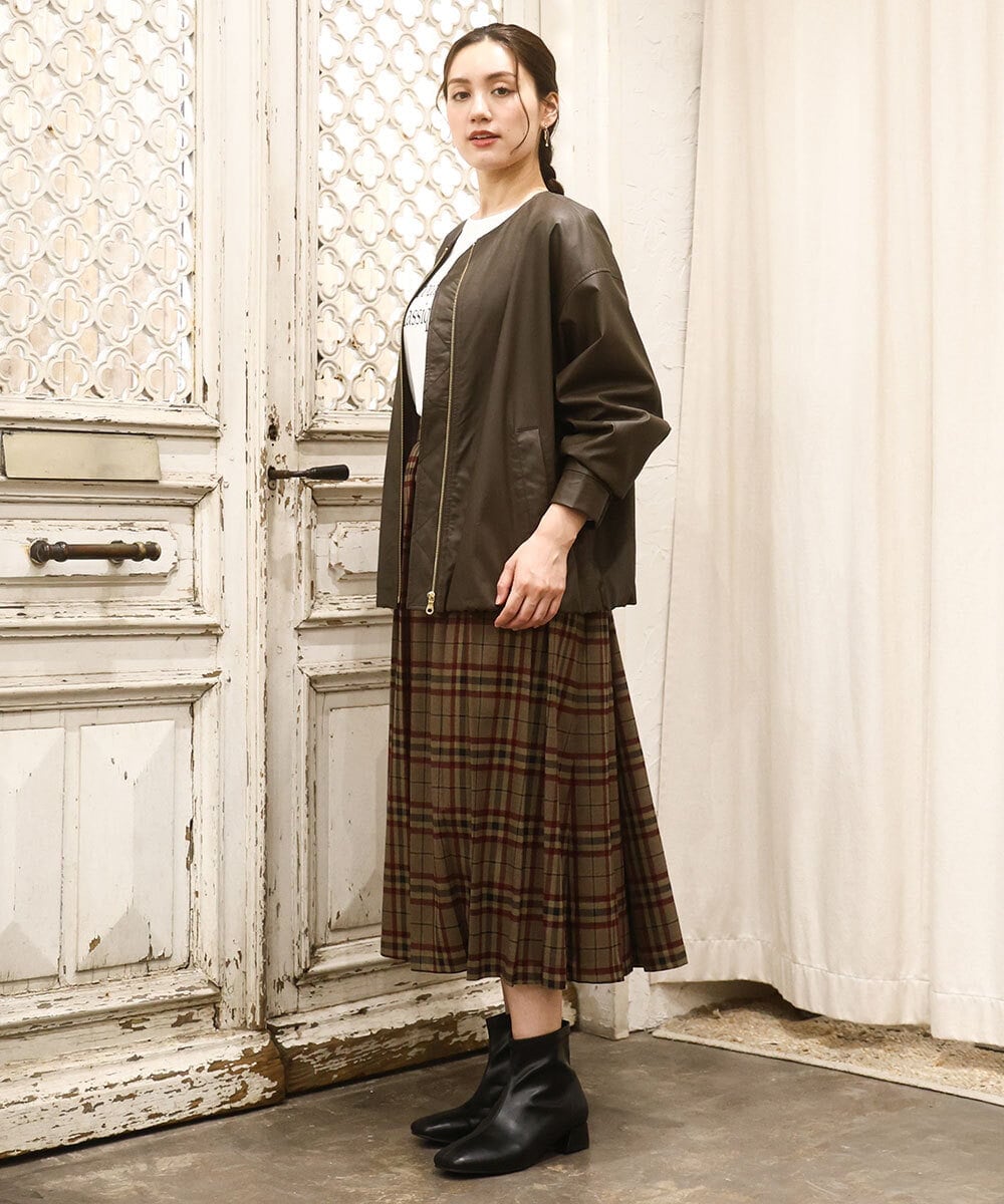 OLJKA04179 eur3(エウルキューブ) 【大きいサイズ】フェイクレザーノーカラージャケット ダークブラウン(87)