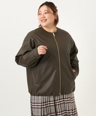OLJKA04179 その他 【予約】【大きいサイズ】フェイクレザーノーカラージャケット ダークブラウン(87)