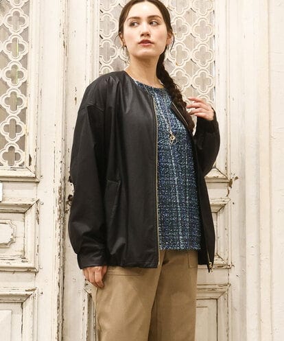 OLJKA04179 eur3 【大きいサイズ】フェイクレザーノーカラージャケット