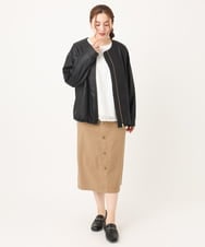 OLJKA04179 その他 【予約】【大きいサイズ】フェイクレザーノーカラージャケット ブラック(94)