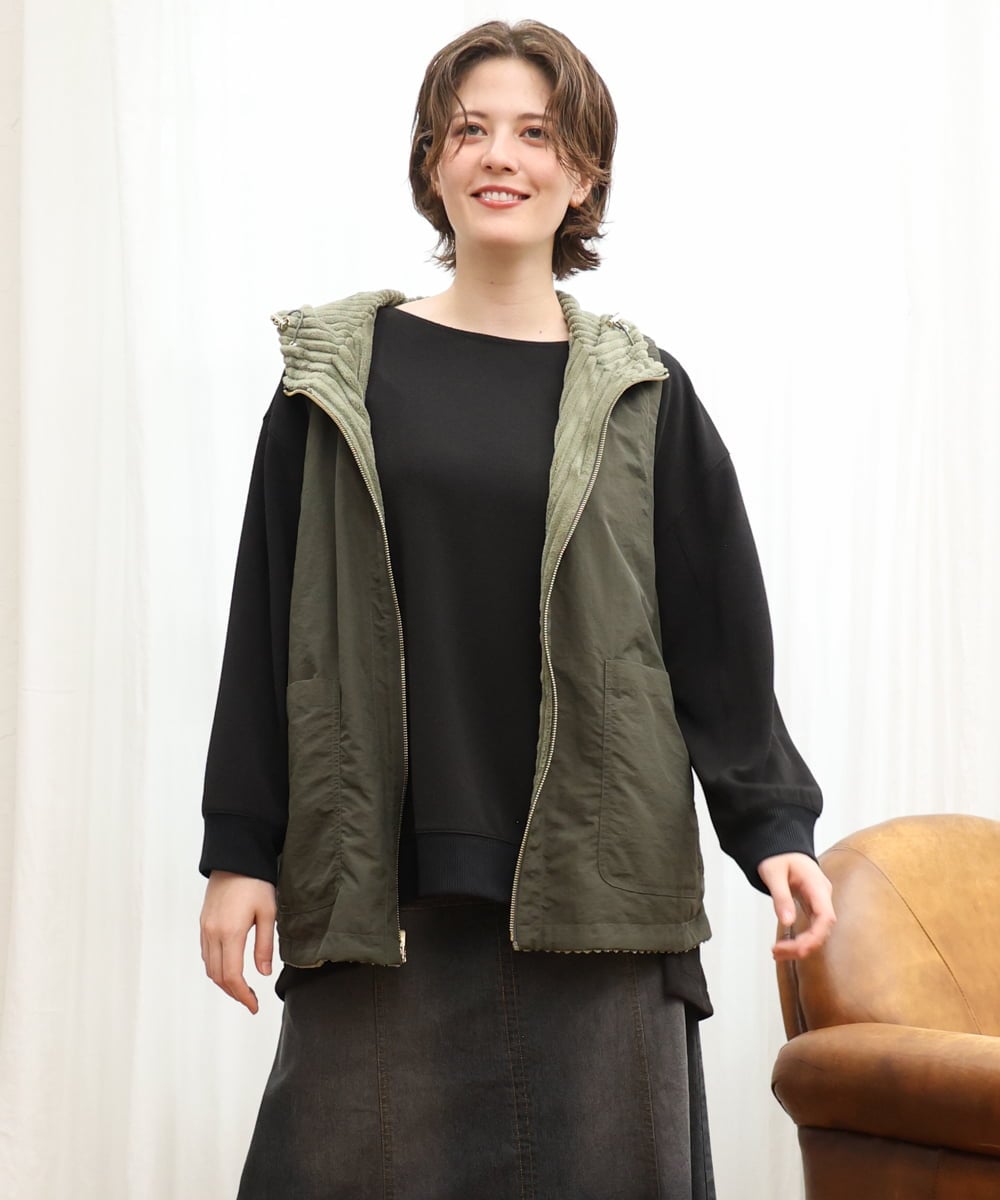 OLJKD01139 eur3(エウルキューブ) 【WEB先行販売】【大きいサイズ】リバーシブルベスト カーキ