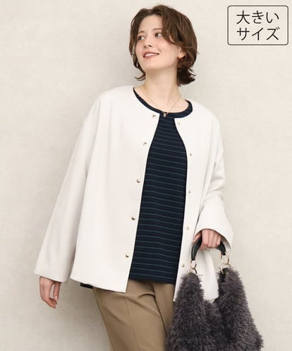 OLJKD02149 eur3 【大きいサイズ】ノーカラーキルトコンビジャケット