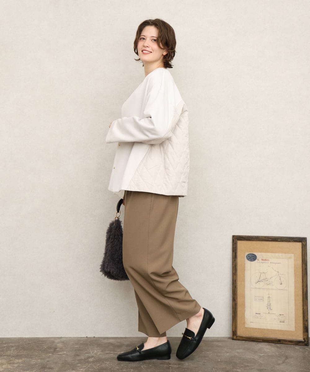 OLJKD02149 eur3(エウルキューブ) 【大きいサイズ】ノーカラーキルトコンビジャケット グレージュ