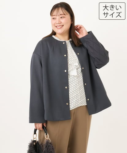 OLJKD02149 eur3 【大きいサイズ】ノーカラーキルトコンビジャケット