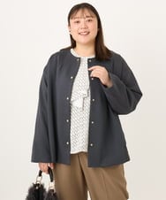 OLJKD02149 eur3(エウルキューブ) 【大きいサイズ】ノーカラーキルトコンビジャケット ダークグレー