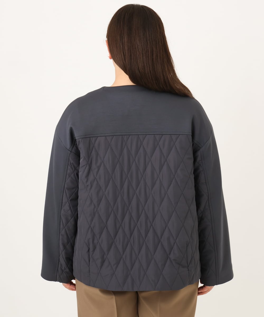 OLJKD02149 eur3(エウルキューブ) 【大きいサイズ】ノーカラーキルトコンビジャケット ダークグレー