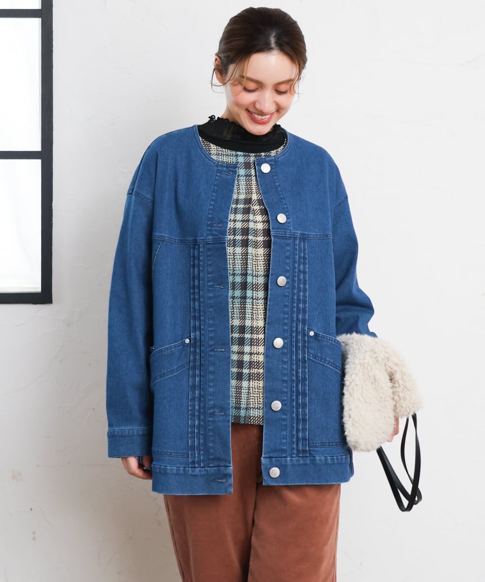 OLJKD06189 eur3(エウルキューブ) 【大きいサイズ】デニムブルゾン ブルー
