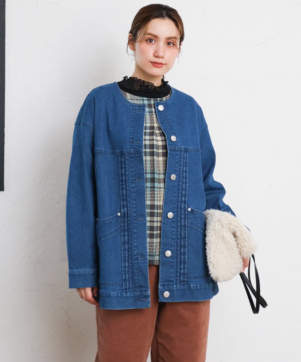 OLJKD06189 eur3(エウルキューブ) 【大きいサイズ】デニムブルゾン ブルー