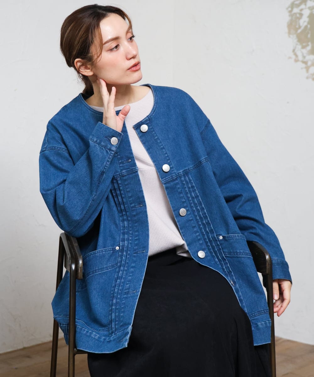 OLJKD06189 eur3(エウルキューブ) 【大きいサイズ】デニムブルゾン ブルー