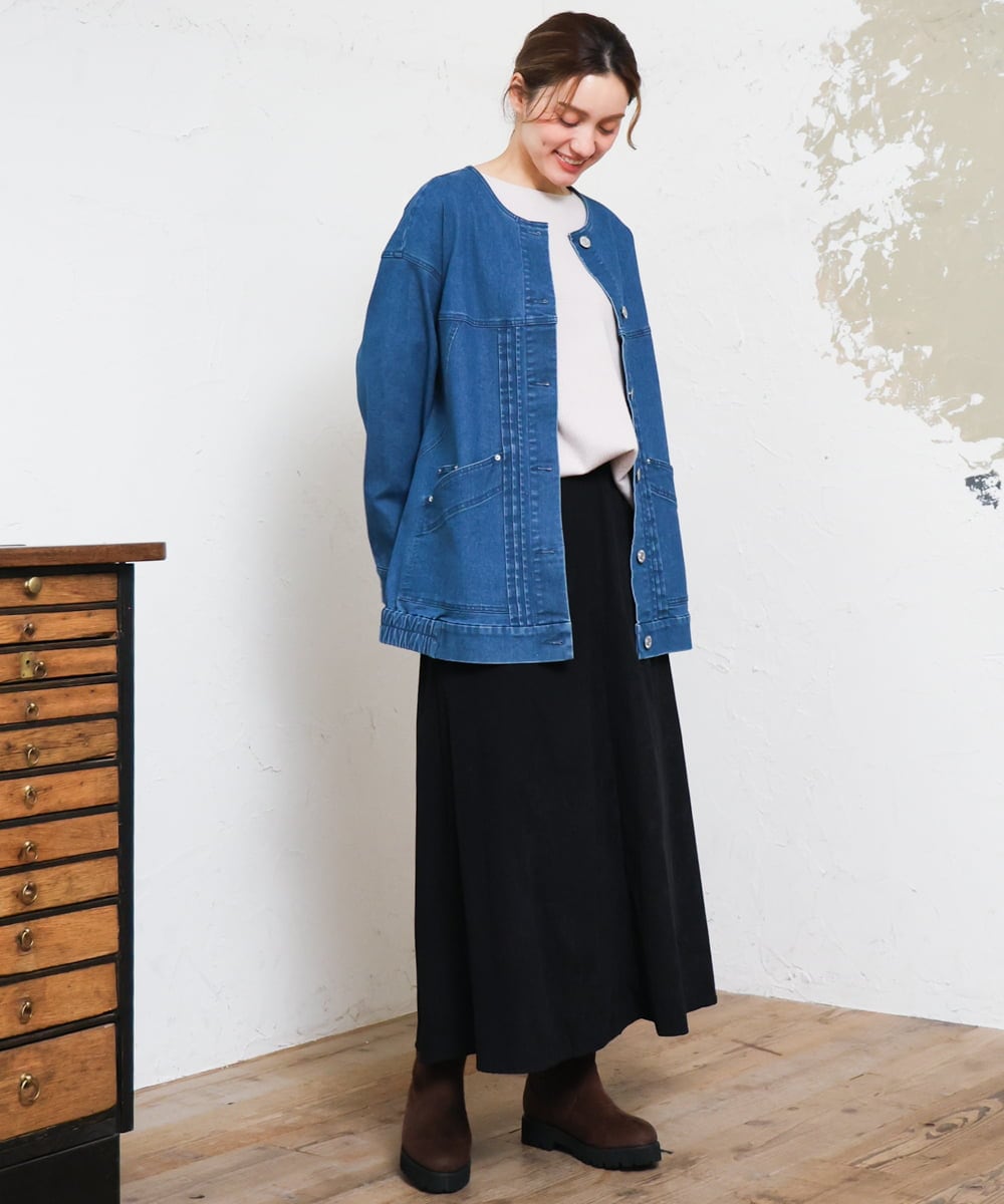OLJKD06189 eur3(エウルキューブ) 【大きいサイズ】デニムブルゾン ブルー