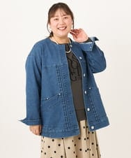 OLJKD06189 eur3(エウルキューブ) 【WEB先行販売】【大きいサイズ】デニムブルゾン ブルー