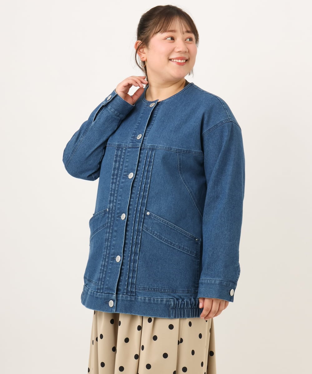 OLJKD06189 eur3(エウルキューブ) 【WEB先行販売】【大きいサイズ】デニムブルゾン ブルー