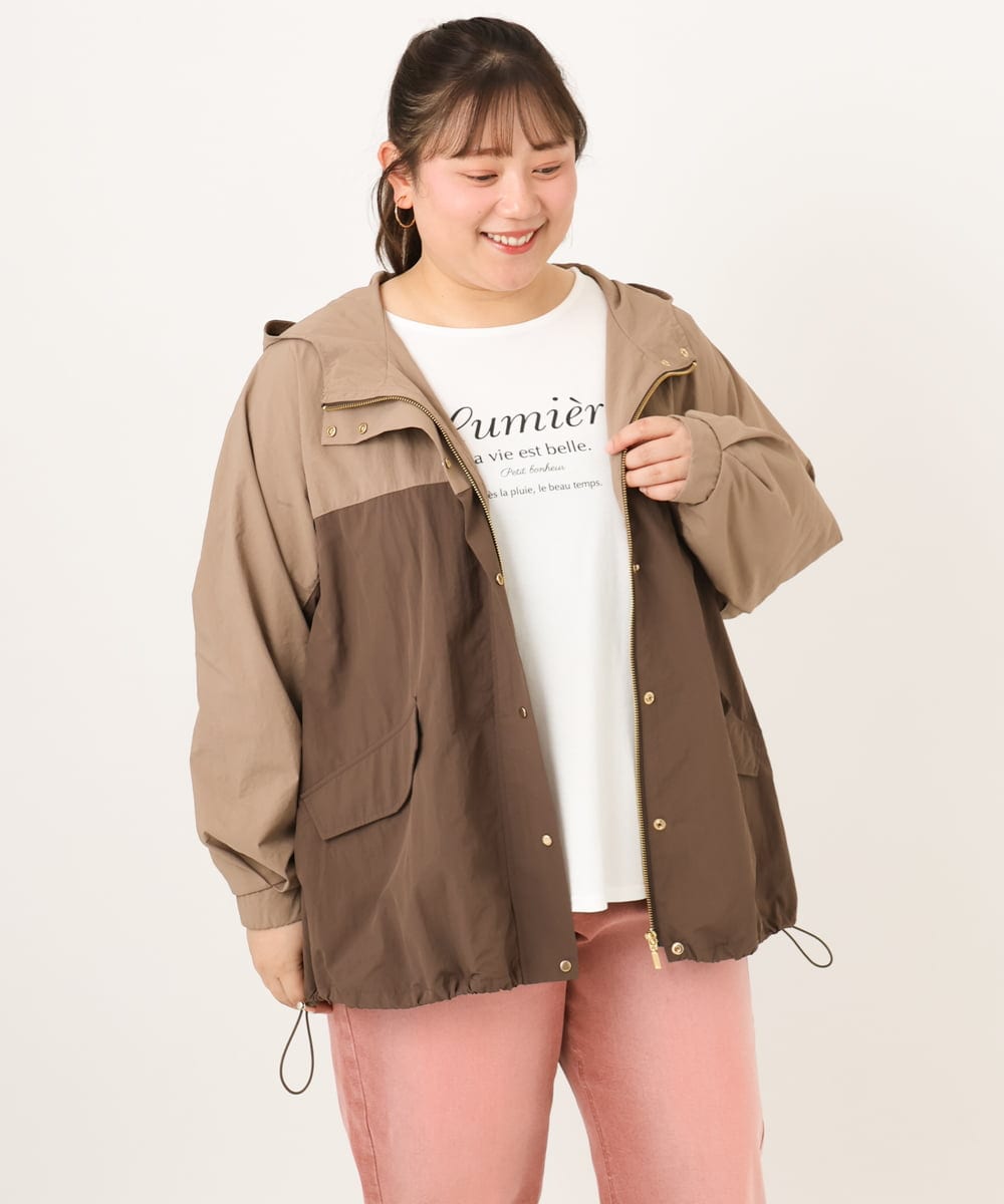 OLJKD07189 eur3(エウルキューブ) 【WEB先行販売】【大きいサイズ】バイカラーマウンテンパーカー モカ