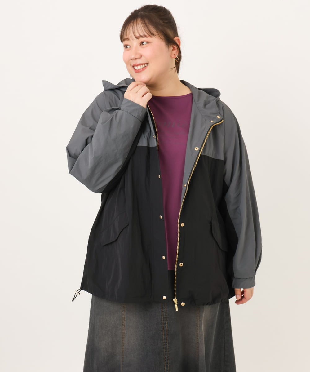 OLJKD07189 eur3(エウルキューブ) 【WEB先行販売】【大きいサイズ】バイカラーマウンテンパーカー ブラック