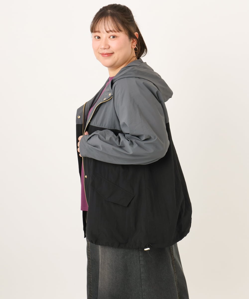 OLJKD07189 eur3(エウルキューブ) 【WEB先行販売】【大きいサイズ】バイカラーマウンテンパーカー ブラック