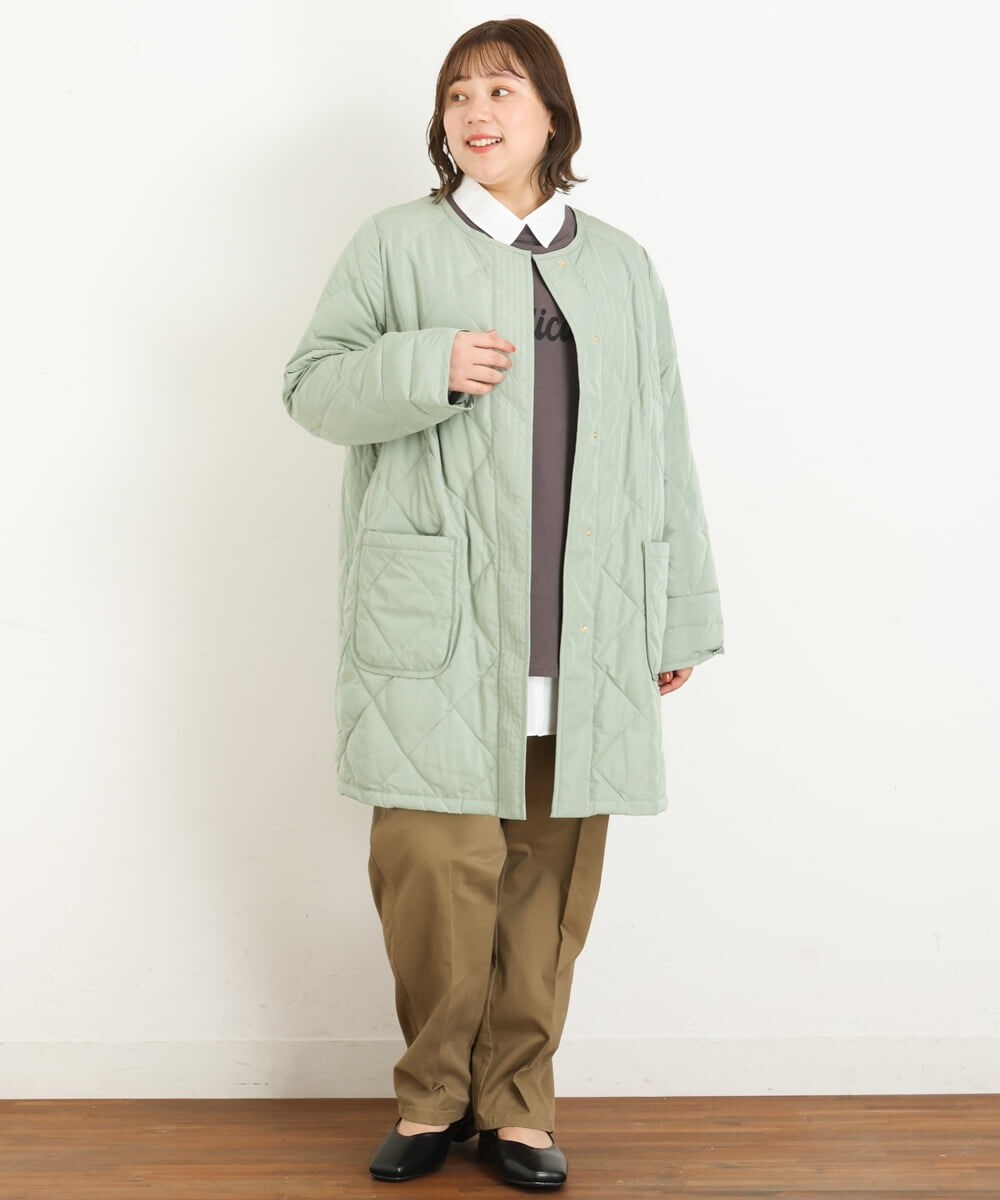 OLJKP03160 eur3(エウルキューブ) 【大きいサイズ】ライトダウンロングコート ライトグリーン(30)
