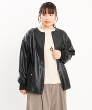 OLJKS07179 eur3(エウルキューブ) 【大きいサイズ】ノーカラーフェイクレザーブルゾン ブラック(94)