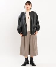 OLJKS07179 eur3(エウルキューブ) 【大きいサイズ】ノーカラーフェイクレザーブルゾン ブラック(94)