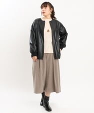 OLJKS07179 eur3(エウルキューブ) 【大きいサイズ】ノーカラーフェイクレザーブルゾン ブラック(94)