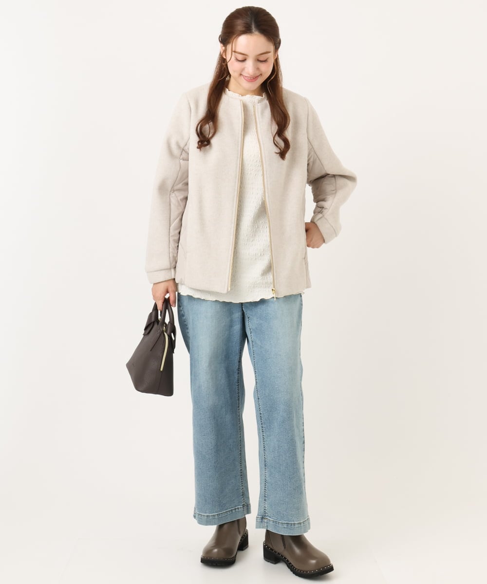 OLJLA07199 eur3(エウルキューブ) 【大きいサイズ】キルティングコンビブルゾン ベージュ(82)