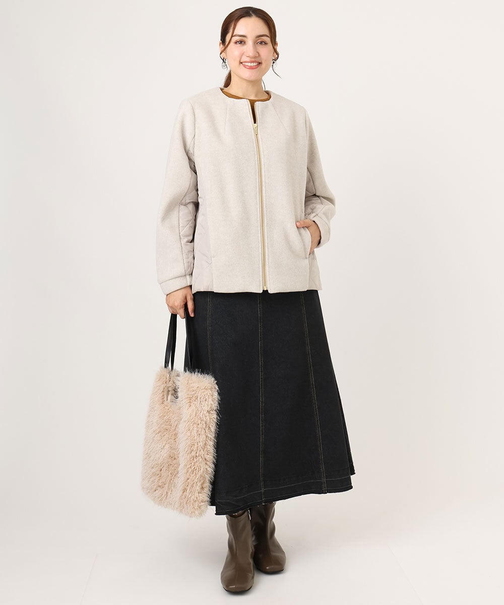 OLJLA07199 eur3(エウルキューブ) 【大きいサイズ】キルティングコンビブルゾン ベージュ(82)