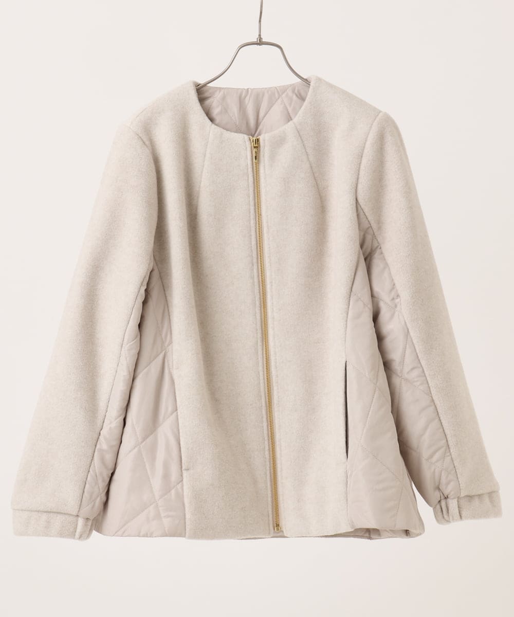 OLJLA07199 eur3(エウルキューブ) 【大きいサイズ】キルティングコンビブルゾン ベージュ(82)