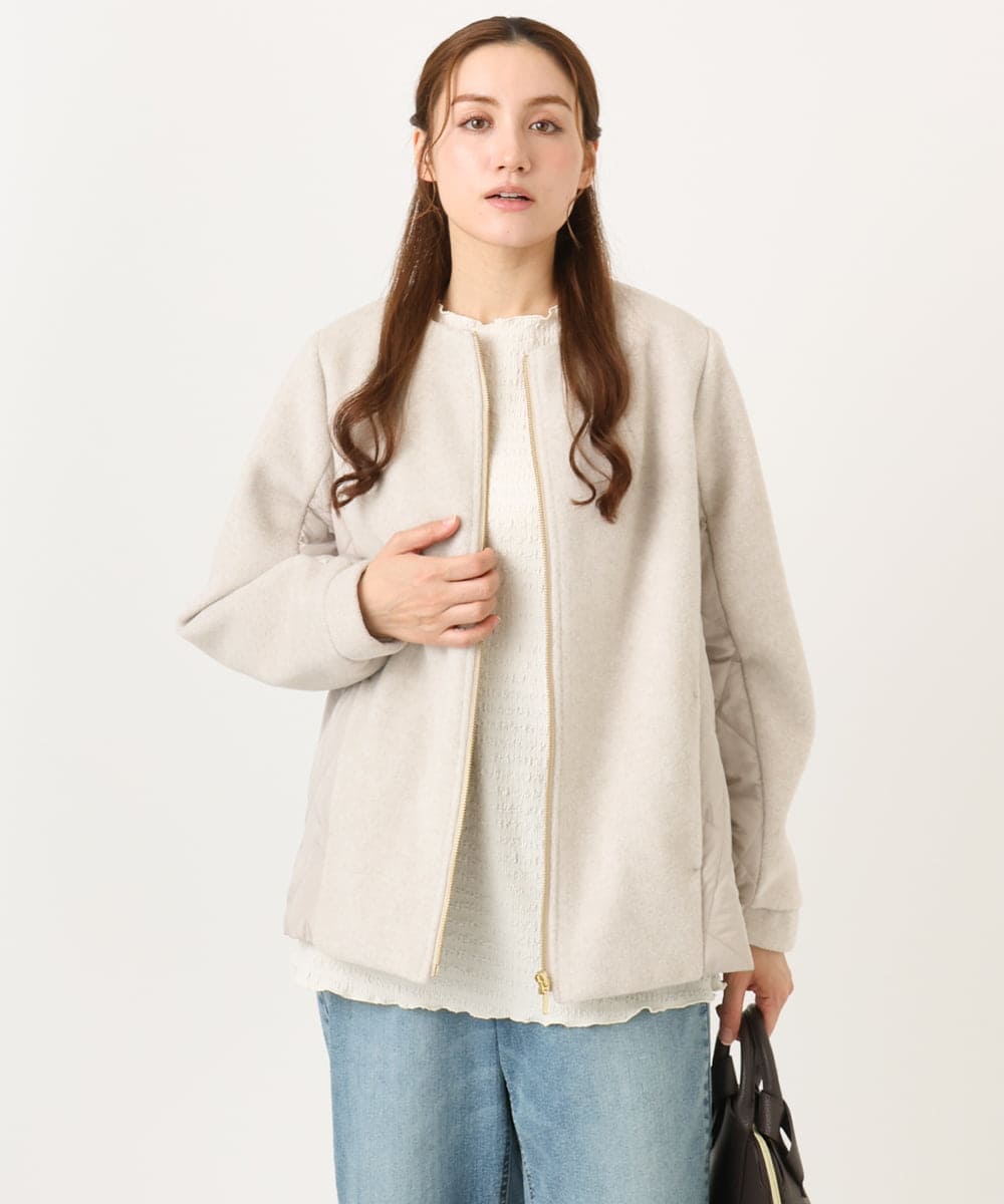 OLJLA07199 eur3(エウルキューブ) 【大きいサイズ】キルティングコンビブルゾン ベージュ(82)