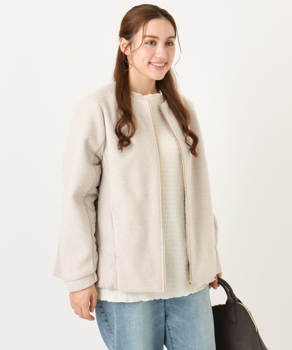 OLJLA07199 eur3(エウルキューブ) 【大きいサイズ】キルティングコンビブルゾン ベージュ(82)