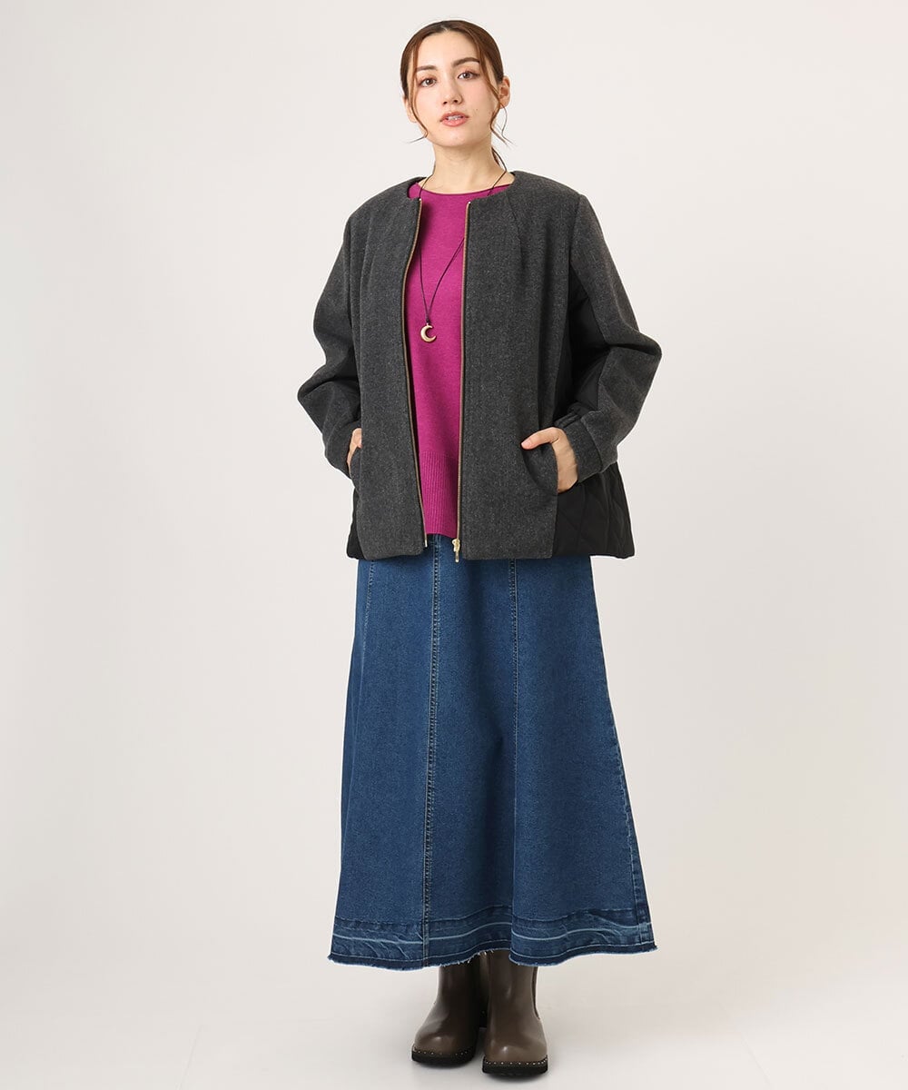 OLJLA07199 eur3(エウルキューブ) 【大きいサイズ】キルティングコンビブルゾン ダークグレー(93)