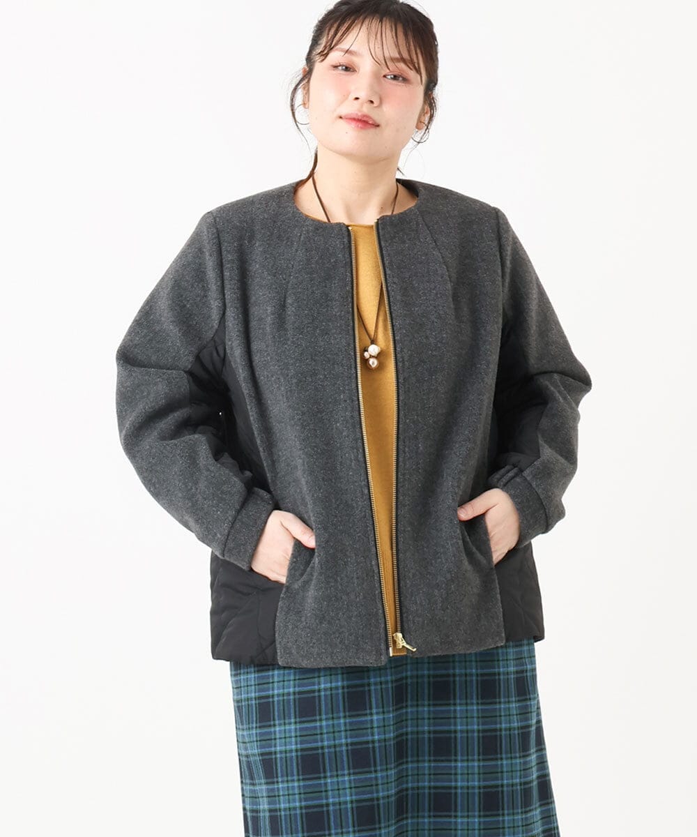 OLJLA07199 eur3(エウルキューブ) 【大きいサイズ】キルティングコンビブルゾン ダークグレー(93)