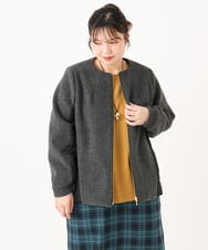 OLJLA07199 eur3(エウルキューブ) 【大きいサイズ】キルティングコンビブルゾン ダークグレー(93)