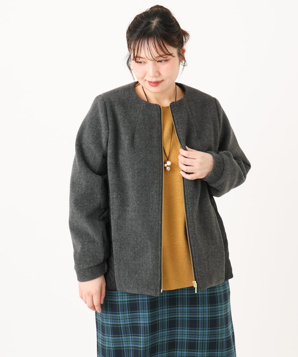 OLJLA07199 eur3(エウルキューブ) 【大きいサイズ】キルティングコンビブルゾン ダークグレー(93)