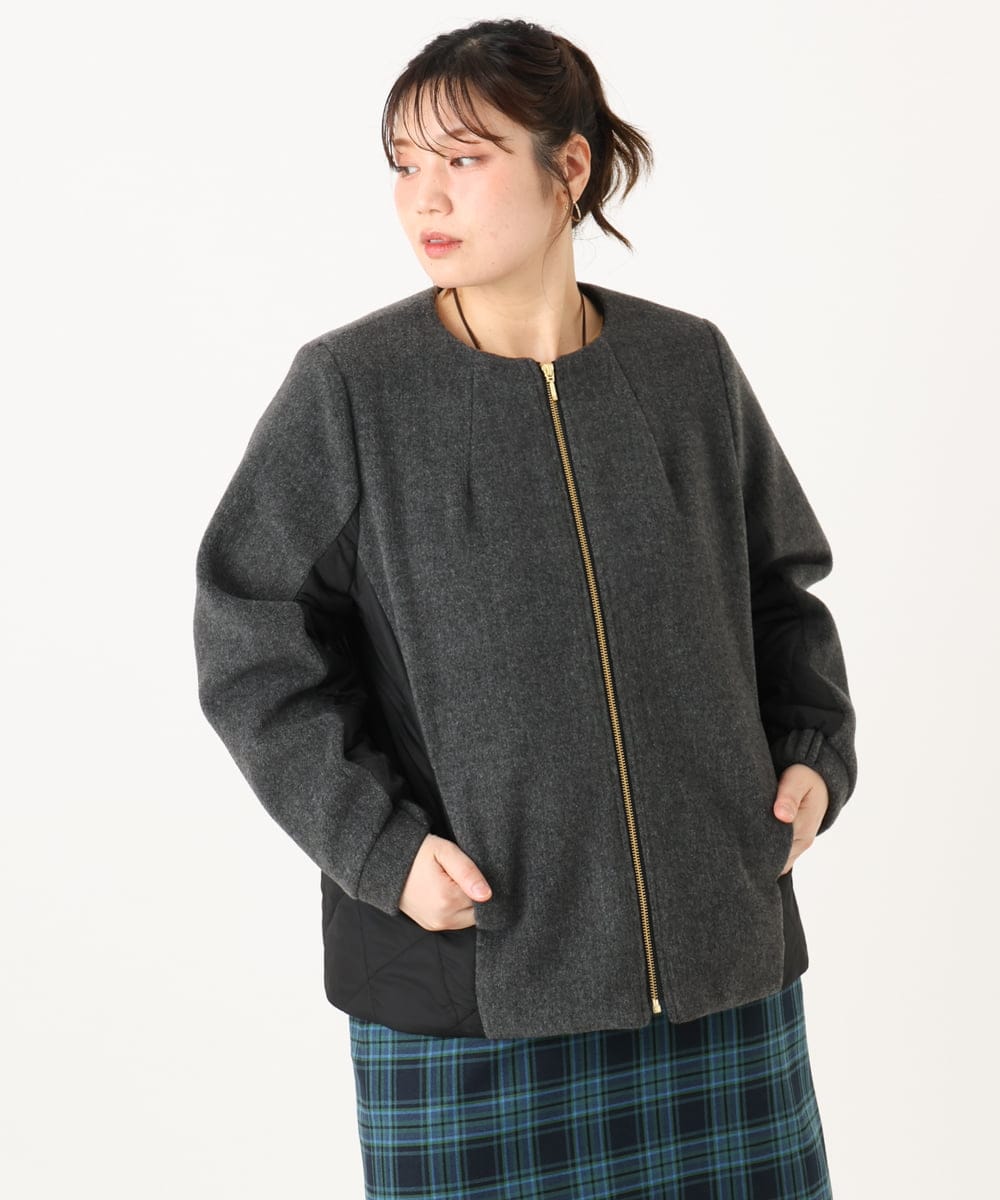 OLJLA07199 eur3(エウルキューブ) 【大きいサイズ】キルティングコンビブルゾン ダークグレー(93)