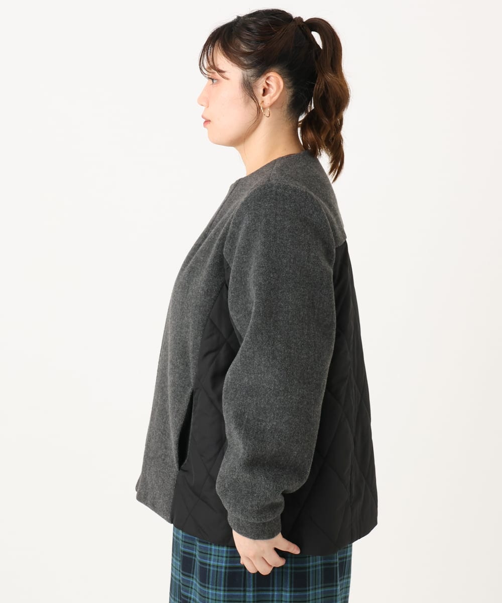 OLJLA07199 eur3(エウルキューブ) 【大きいサイズ】キルティングコンビブルゾン ダークグレー(93)