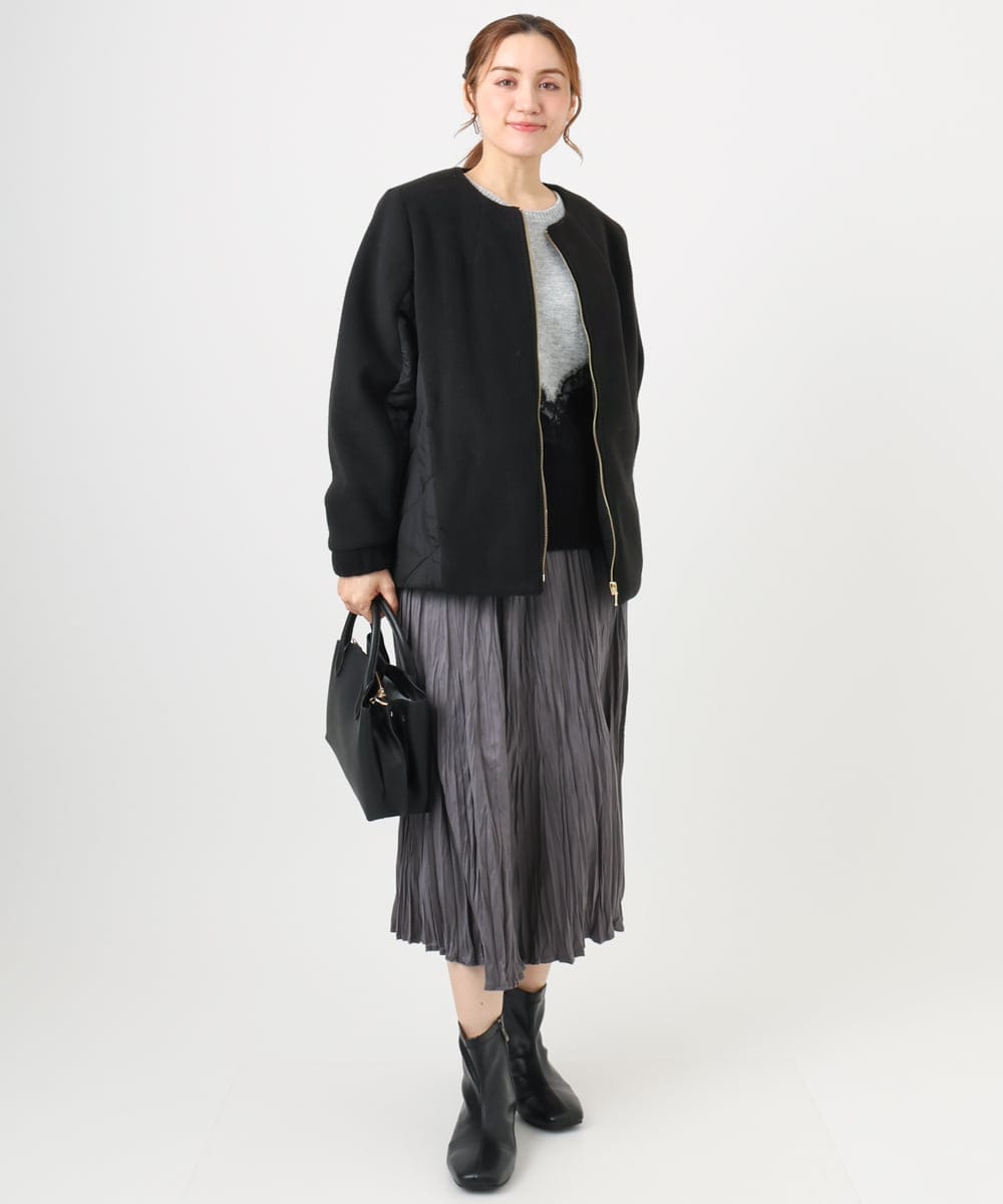 OLJLA07199 eur3(エウルキューブ) 【大きいサイズ】キルティングコンビブルゾン ブラック(94)