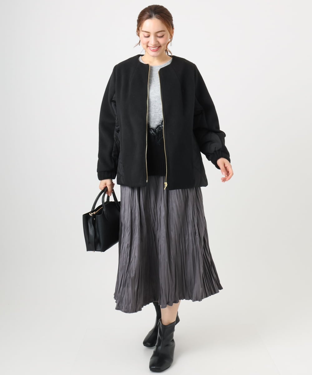 OLJLA07199 eur3(エウルキューブ) 【大きいサイズ】キルティングコンビブルゾン ブラック(94)