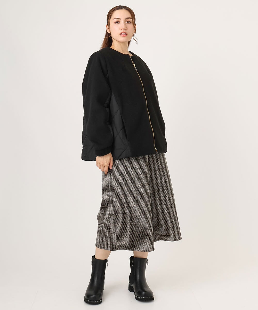 OLJLA07199 eur3(エウルキューブ) 【大きいサイズ】キルティングコンビブルゾン ブラック(94)