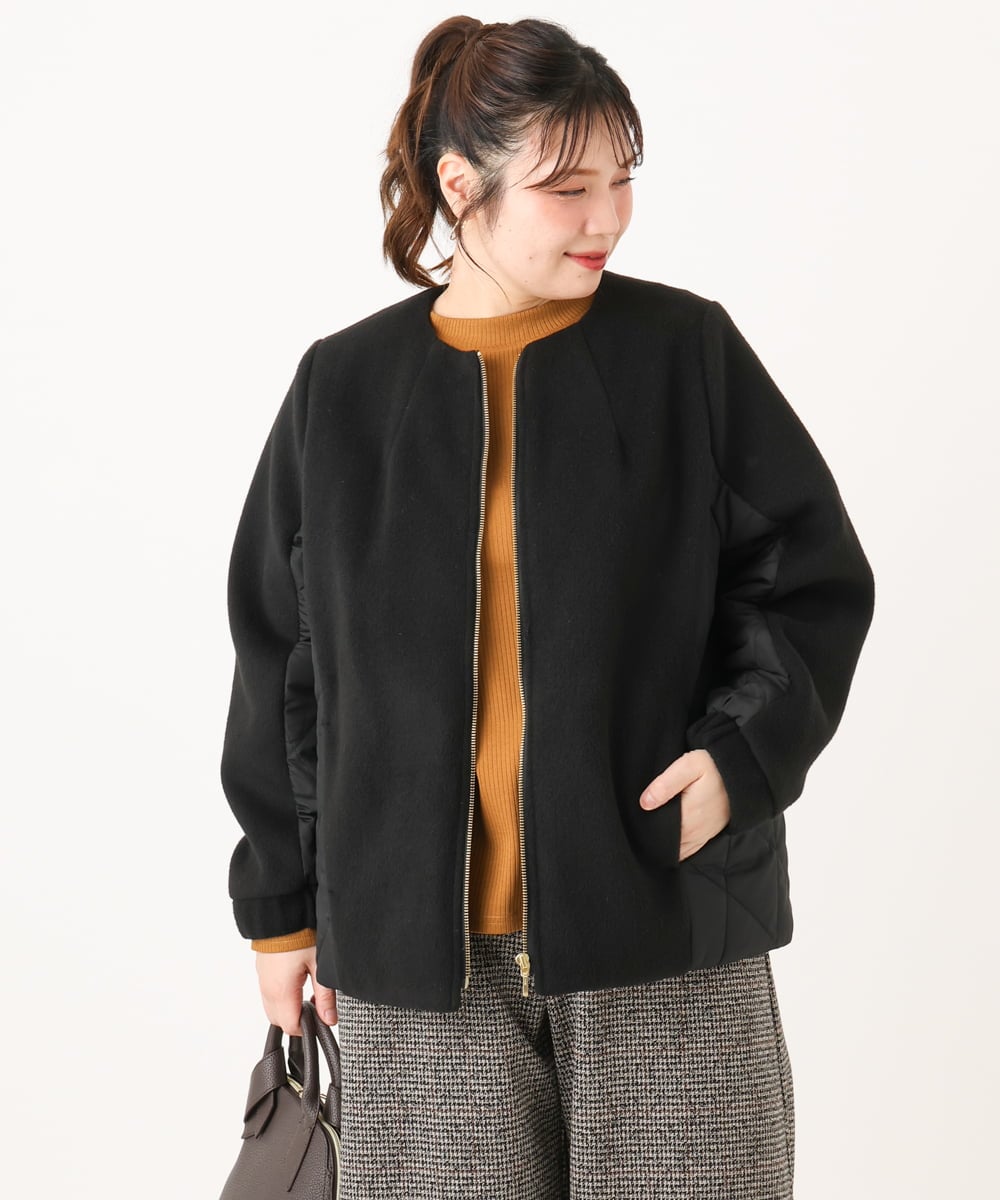 OLJLA07199 eur3(エウルキューブ) 【大きいサイズ】キルティングコンビブルゾン ブラック(94)