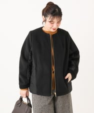 OLJLA07199 eur3(エウルキューブ) 【大きいサイズ】キルティングコンビブルゾン ブラック(94)