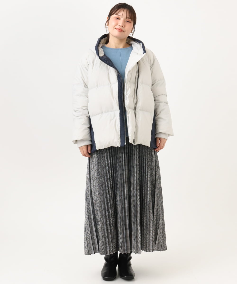 OLJLD04239 eur3(エウルキューブ) 【WEB先行販売】【大きいサイズ】エアリーナイロンショートダウンコート ネイビー