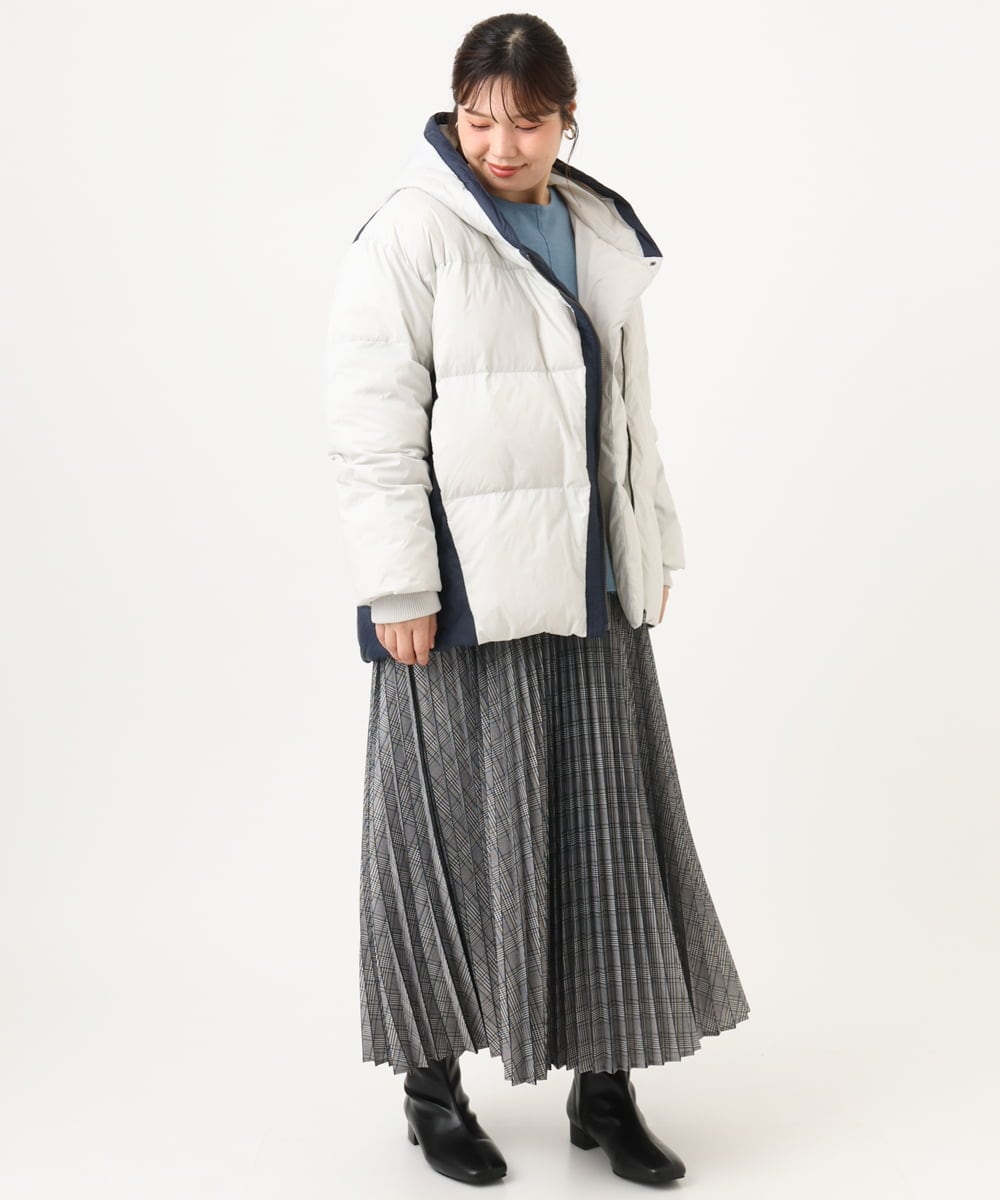 OLJLD04239 eur3(エウルキューブ) 【WEB先行販売】【大きいサイズ】エアリーナイロンショートダウンコート ネイビー