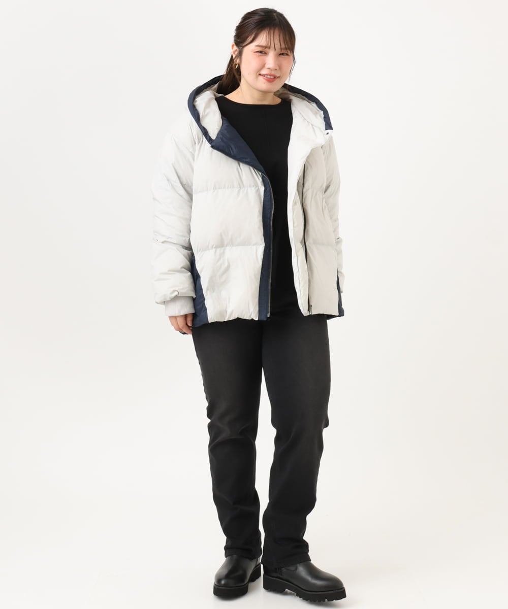 OLJLD04239 eur3(エウルキューブ) 【WEB先行販売】【大きいサイズ】エアリーナイロンショートダウンコート ネイビー