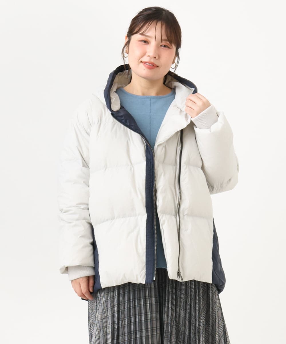 OLJLD04239 eur3(エウルキューブ) 【WEB先行販売】【大きいサイズ】エアリーナイロンショートダウンコート ネイビー