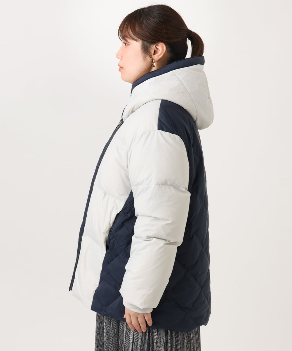 OLJLD04239 eur3(エウルキューブ) 【WEB先行販売】【大きいサイズ】エアリーナイロンショートダウンコート ネイビー